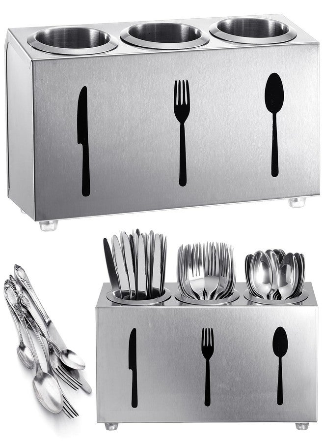 Otoolling Stainless Steel Cylinder Flatware Silverware Utensil Holder Organizer Spoon and Fork Storage Kitchen Tableware Storage for Cabinet Indoor Home Flatware Dining Room, 3 Perforated Cylinders - Image 1